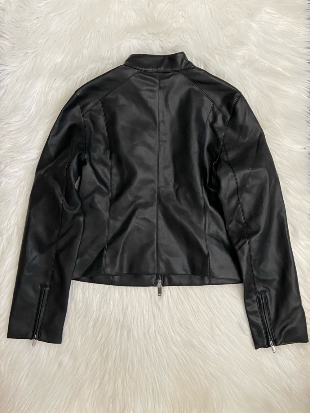 slim vegan leather mockneck jacket - Picture 13 of 14